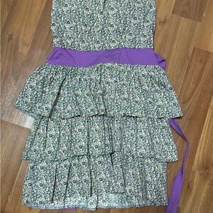Floral Tiered Dress with Purple Sash